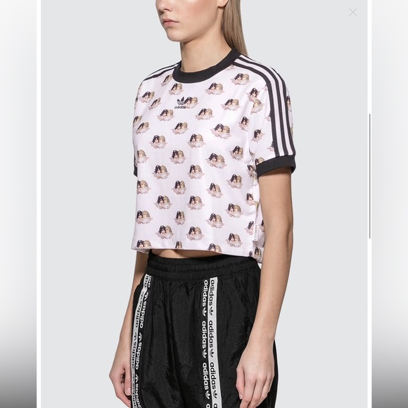 Adidas x Fiorucci All Over Angels Cherub Crop T-Shirt Top Size Small​ - Picture 13 of 16